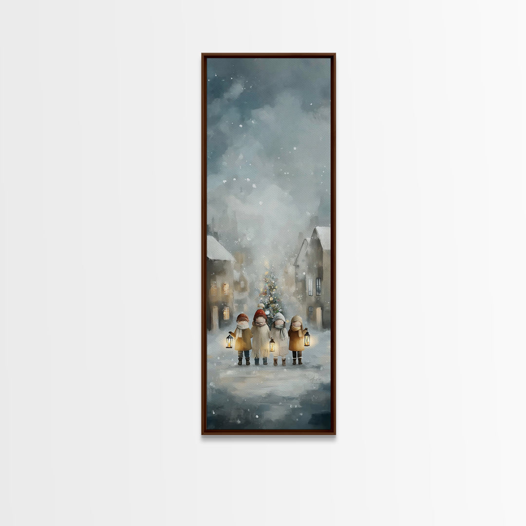 Winter Lantern Joy – Framed Canvas Print – Christmas Wall Art – Christian Christmas Art – Christian Art Canvas – Narrow Art – Christian Dec