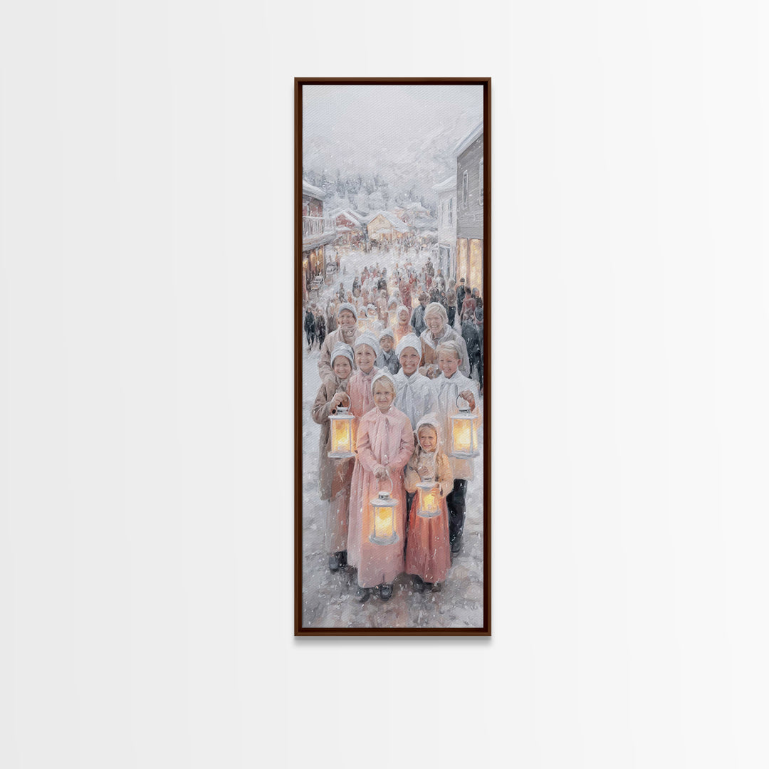 Lantern Carolers – Framed Canvas Print – Christian Christmas Art – Christmas Wall Art – Christian Art Canvas – Skinny Art – Christmas Art P