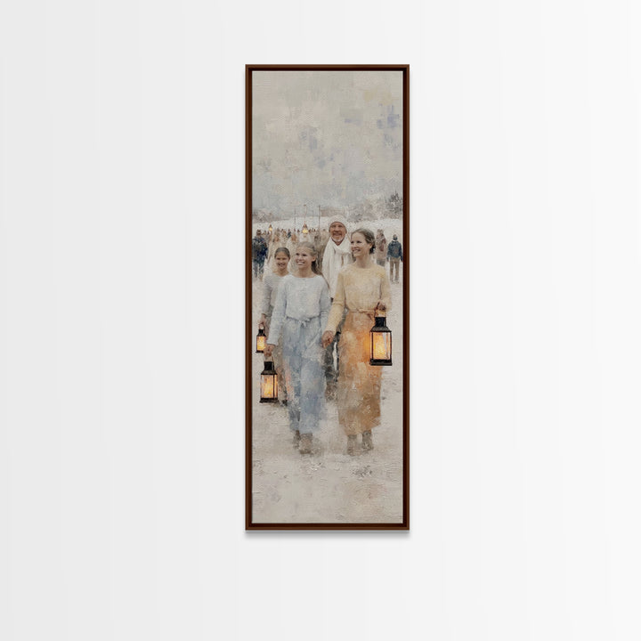 Village Of Light – Framed Canvas Print – Christmas Art Work – Christian Wall Art – Framed Christmas Art – Tall Skinny Art Print – Christian