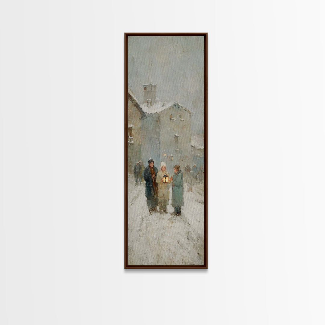 Evening Lantern Walk – Framed Canvas Print – Christian Art Canvas – Vintage Christmas Art – Christian Wall Art – Skinny Art – Christian Chr