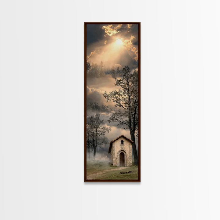 Rustic Chapel Stone – Framed Canvas Print – Vintage Christian Art – Christian Wall Art – Christian Art Canvas – Tall Narrow Wall Art – Chri