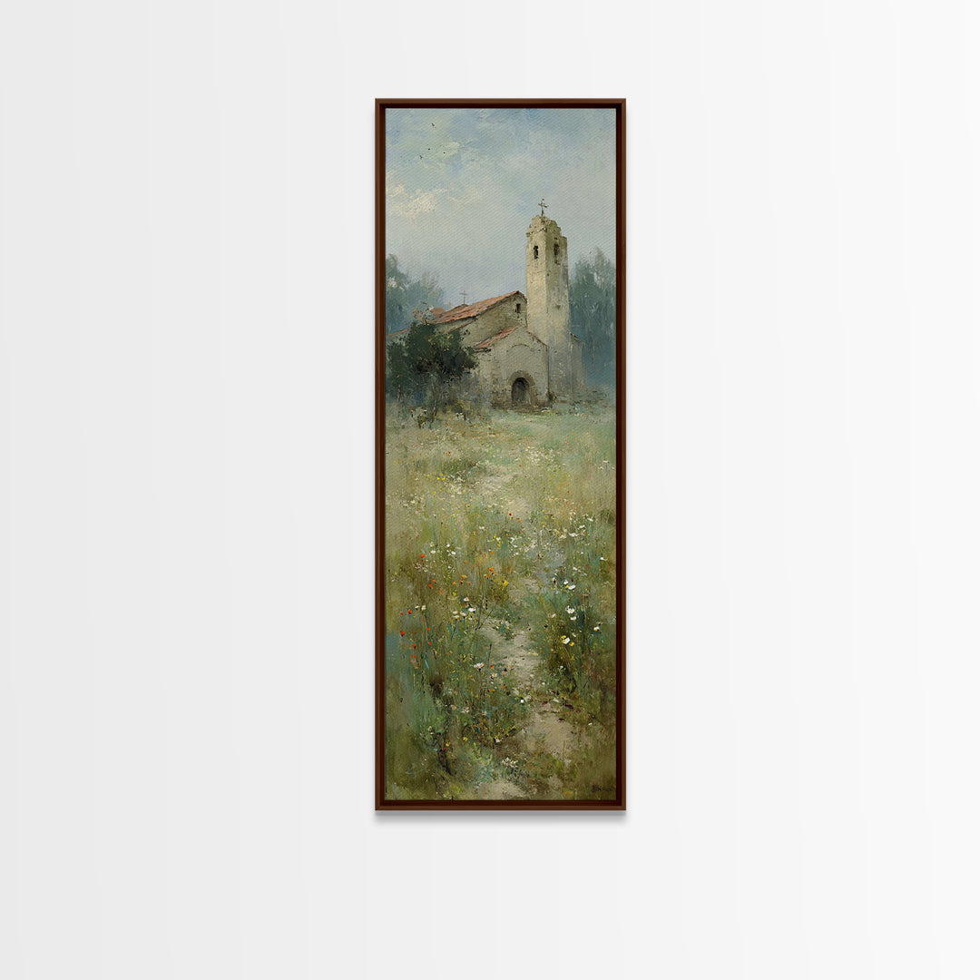 Old Chapel Meadow – Framed Canvas Print – Christian Wall Art – Christian Art Canvas – Vintage Christian Art – Tall Skinny Art Print – Chris