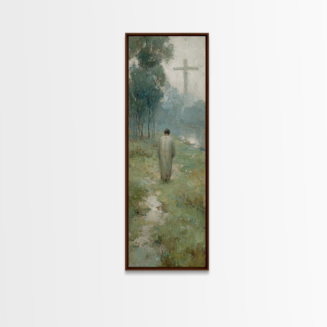 Silent Morning Path, Framed Canvas Print, Christian Art Canvas, Narrow Art, Christian Painting, Subtle Christian Art, Christmas Wall Art