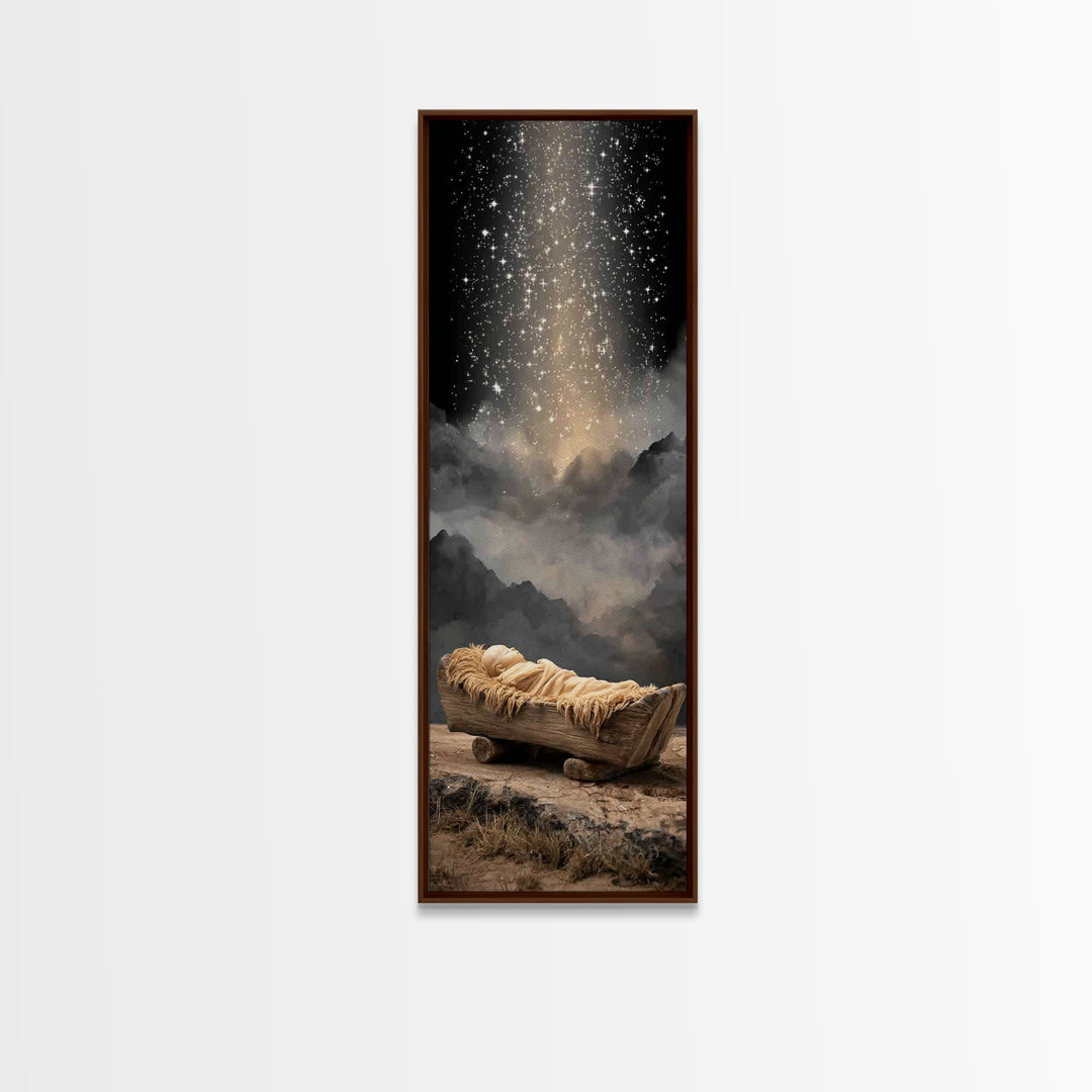 Holy Night Cradle – Framed Canvas Print – Christian Christmas Art – Tall Skinny Art Print – Christian Wall Art – Christmas Canvas Wall Art