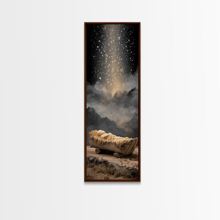 Holy Night Cradle – Framed Canvas Print – Christian Christmas Art – Tall Skinny Art Print – Christian Wall Art – Christmas Canvas Wall Art