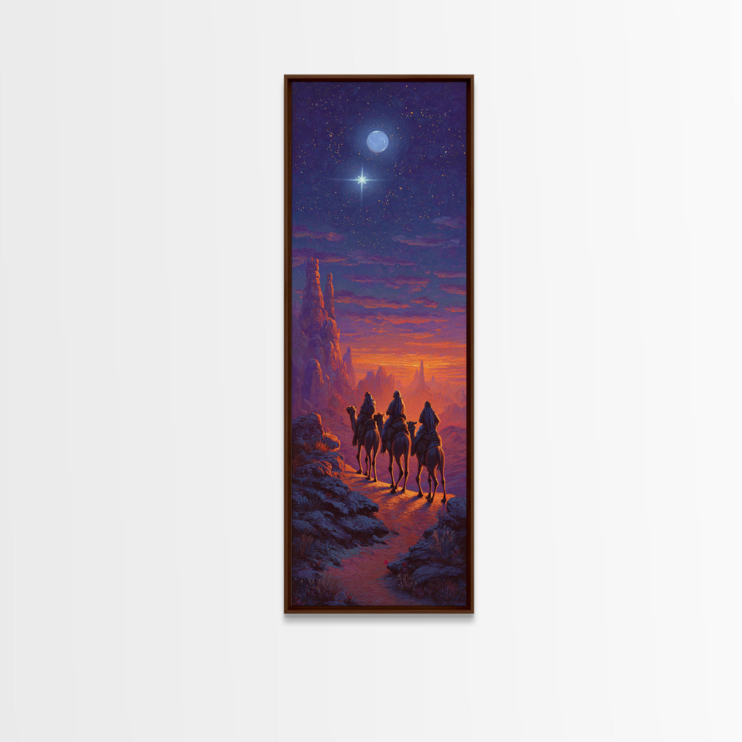 Sacred Night Trek – Framed Canvas Print – Christian Art Canvas – Narrow Art – Christian Christmas Art – Christian Painting – Modern Christi