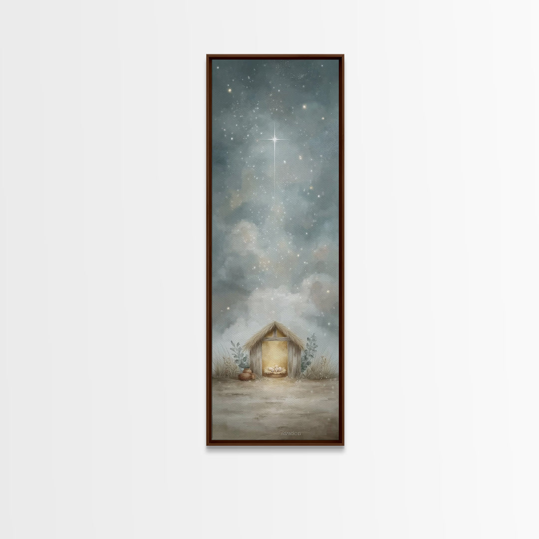 Holy Night Sky, Framed Canvas Print, Skinny Art, Christian Wall Art, Christmas Canvas Wall Art, Christian Art Print, Jesus Christmas Art