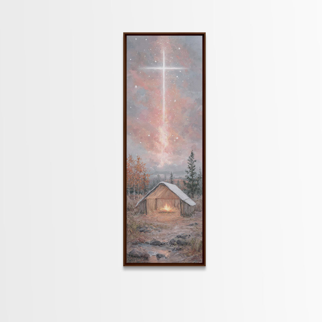 Radiant manger glow, Framed Canvas Print, Narrow Art, Christian Christmas Art, Christmas Art Prints, Christian Art Canvas, Christmas Wall A