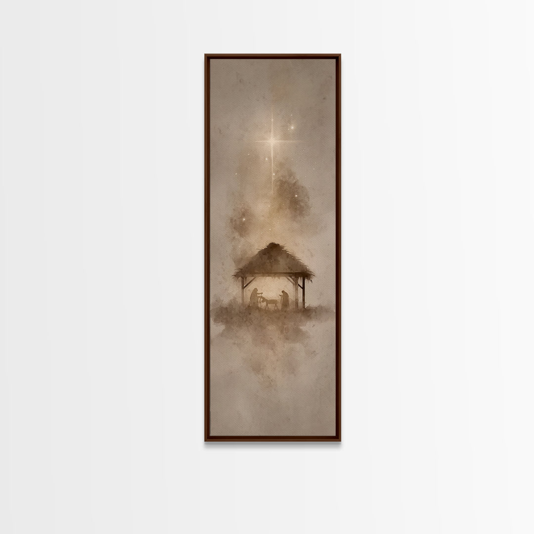 Silent Manger Night – Framed Canvas Print – Skinny Art – Christian Art Print – Christmas Wall Art – Framed Christmas Art – Christian Christ