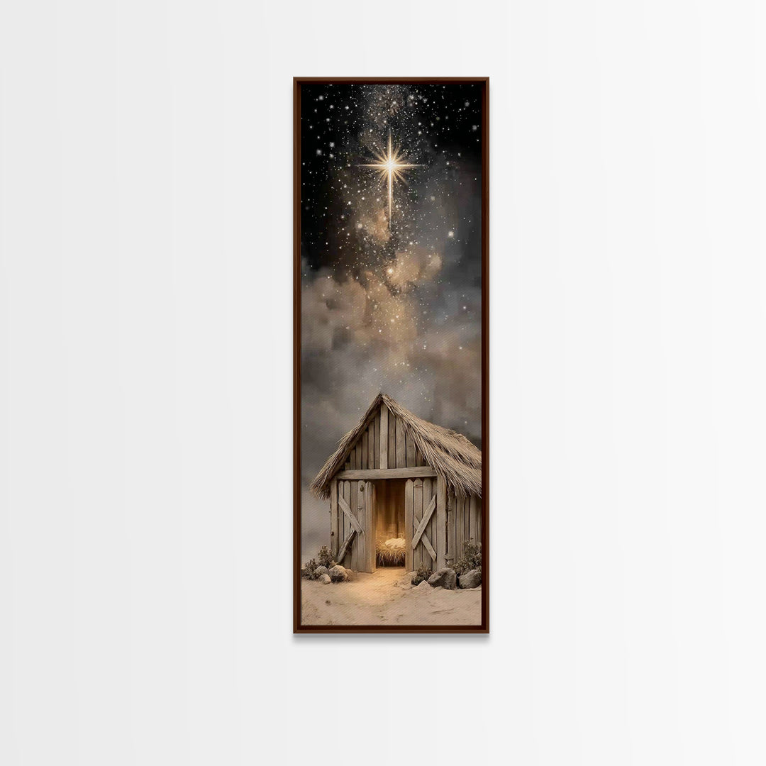 Divine Midnight Star | Framed Canvas Print | Tall Narrow Wall Art | Jesus Christmas Art | Christmas Art Framed | Christian Wall Art | Chris