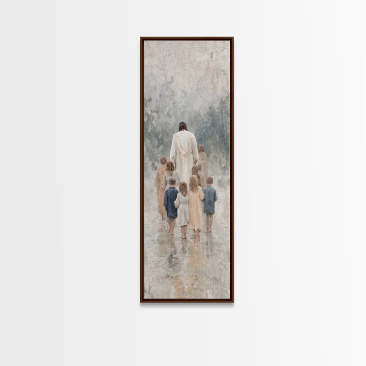 Walking With Jesus | Framed Canvas Print | Tall Narrow Wall Art | Christian Art Print | Jesus Painting | Christian Decor | Subtle Christian