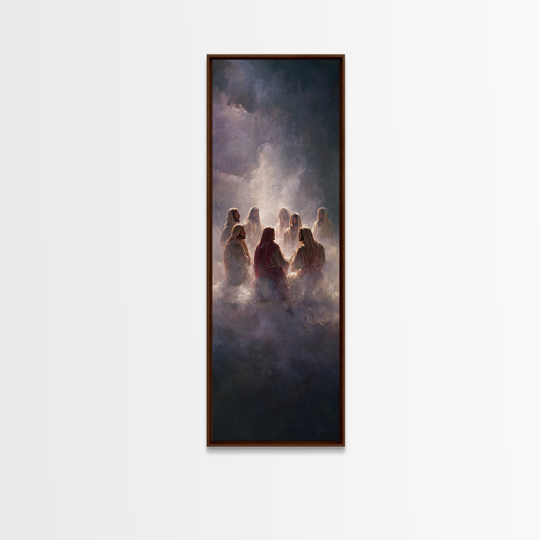 Heavenly Assembly, Framed Canvas Print, Tall Narrow Wall Art, Christian Art Canvas, Jesus Painting, Christmas Art, Christian Decor