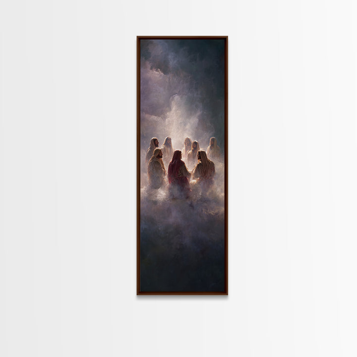 Heavenly Assembly, Framed Canvas Print, Tall Narrow Wall Art, Christian Art Canvas, Jesus Painting, Christmas Art, Christian Decor