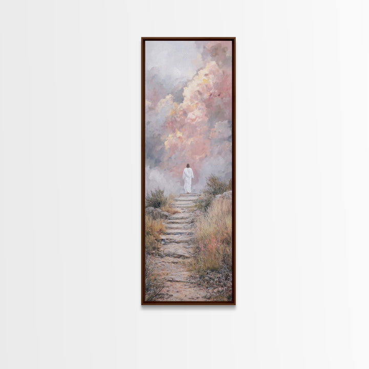 Heavenward Steps | Framed Canvas Print | Jesus Painting | Christian Art Canvas | Christian Wall Art | Tall Skinny Art Print | Christmas Art