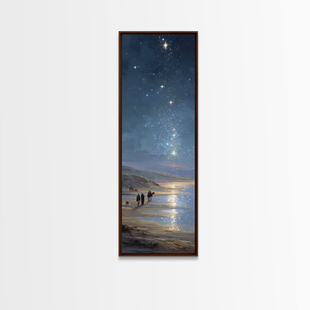 Guiding Shore Star, Framed Canvas Print, Christian Art Canvas, Christian Wall Art, Christmas Art, Tall Skinny Art Print, Christian Christma