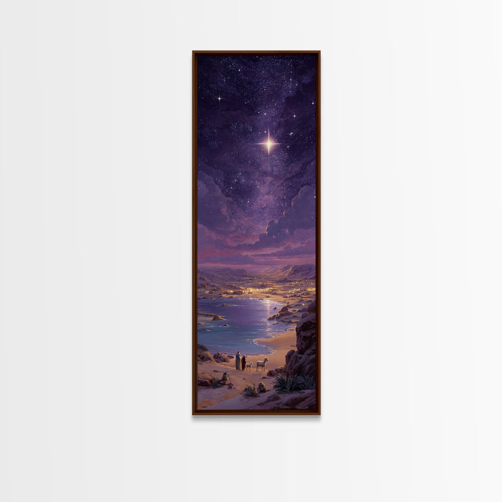 Bethlehem Night Glow – Framed Canvas Print – Christmas Art – Christian Art Canvas – Christian Wall Art – Tall Skinny Art Print – Christian