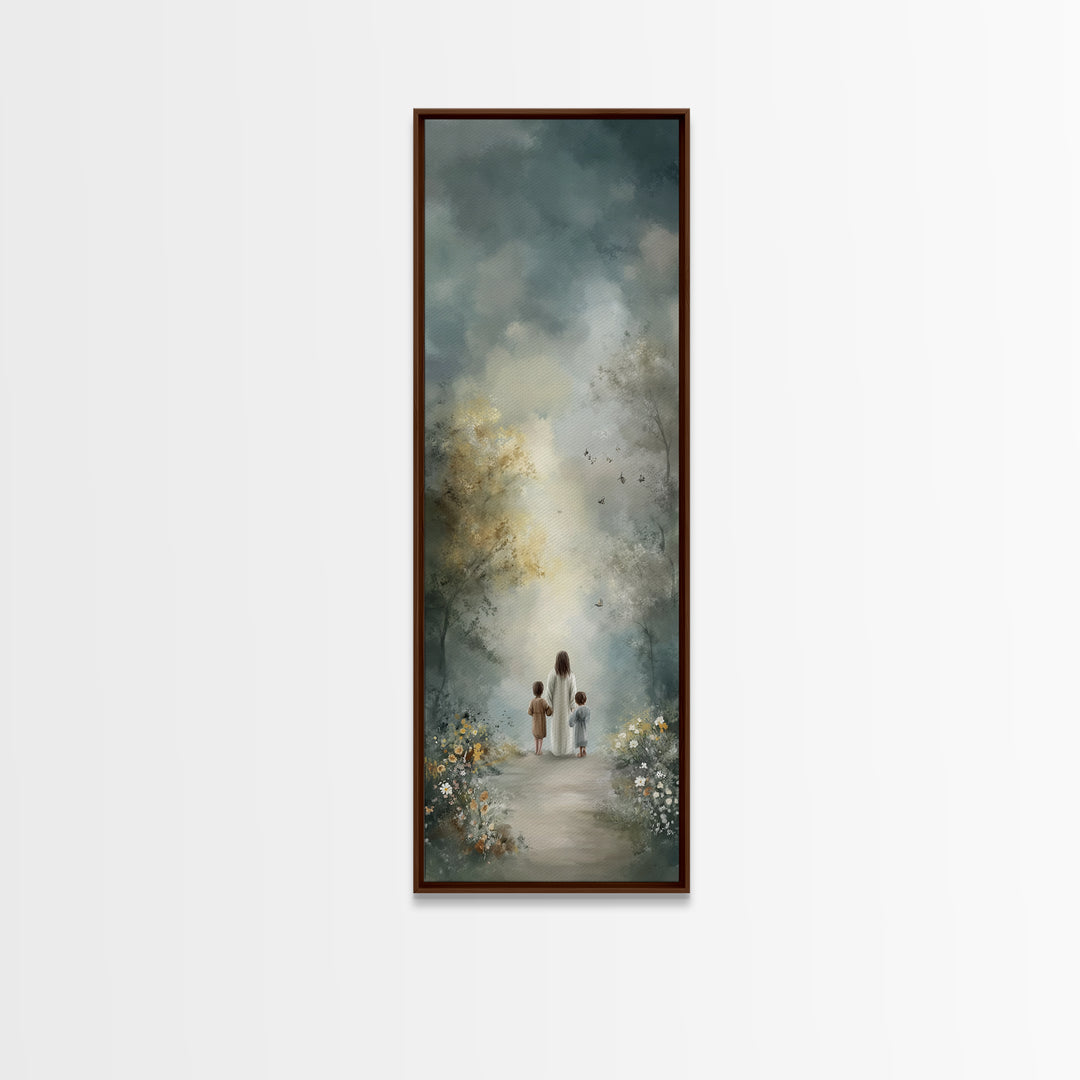 Heavenly Path Walk – Framed Canvas Print – Tall Narrow Wall Art – Christian Art Canvas – Jesus Painting – Christian Decor – Christian Wall