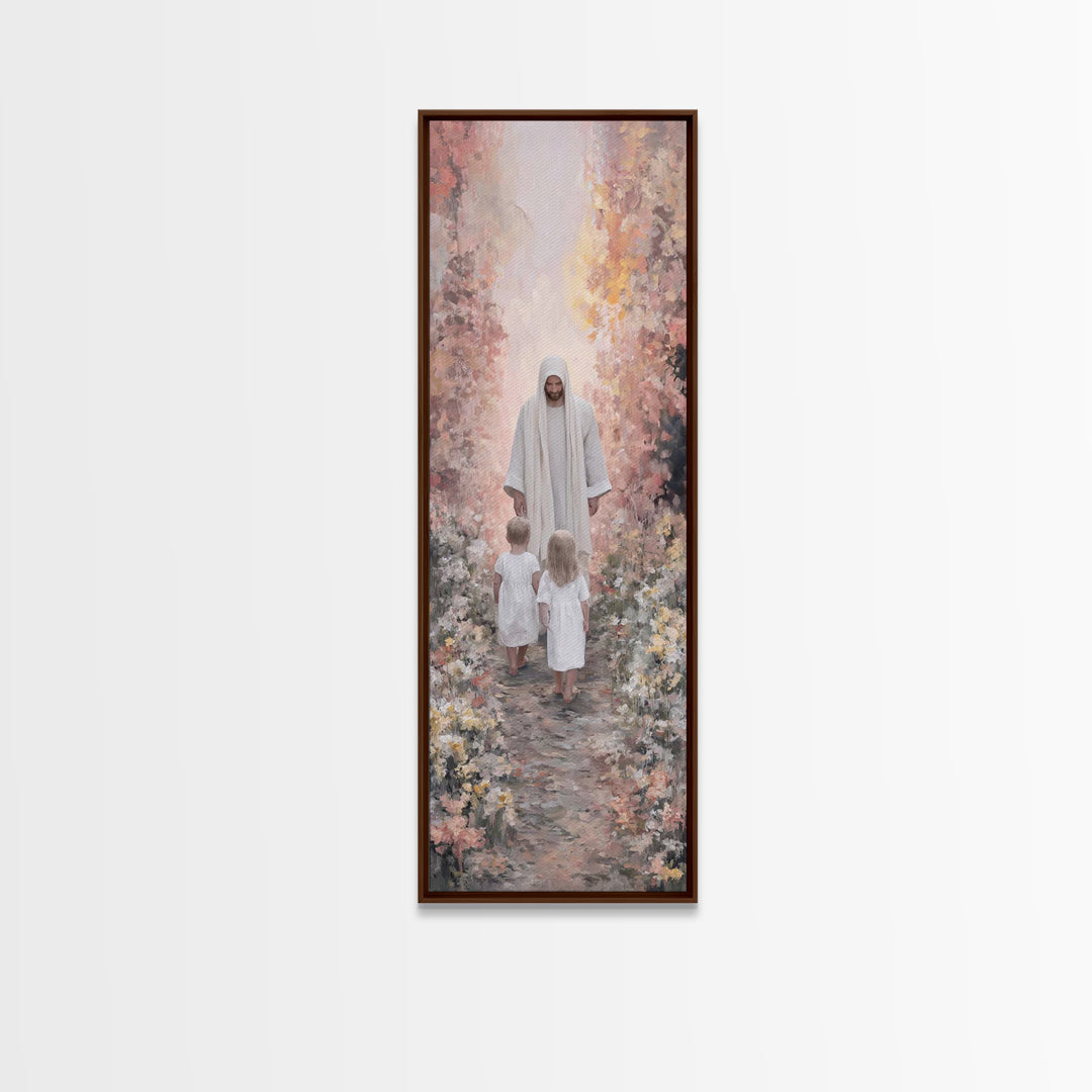 Joyful Morning Walk – Framed Canvas Print – Skinny Art – Christian Art Canvas – Christian Wall Art – Jesus Painting – Christian Christmas A