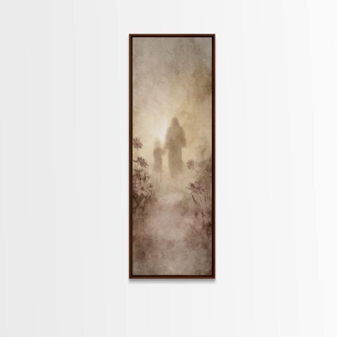 Light of Companionship – Framed Canvas Print, Tall Skinny Art Print, Christian Wall Art, Jesus Painting, Christian Art Canvas, Christian De
