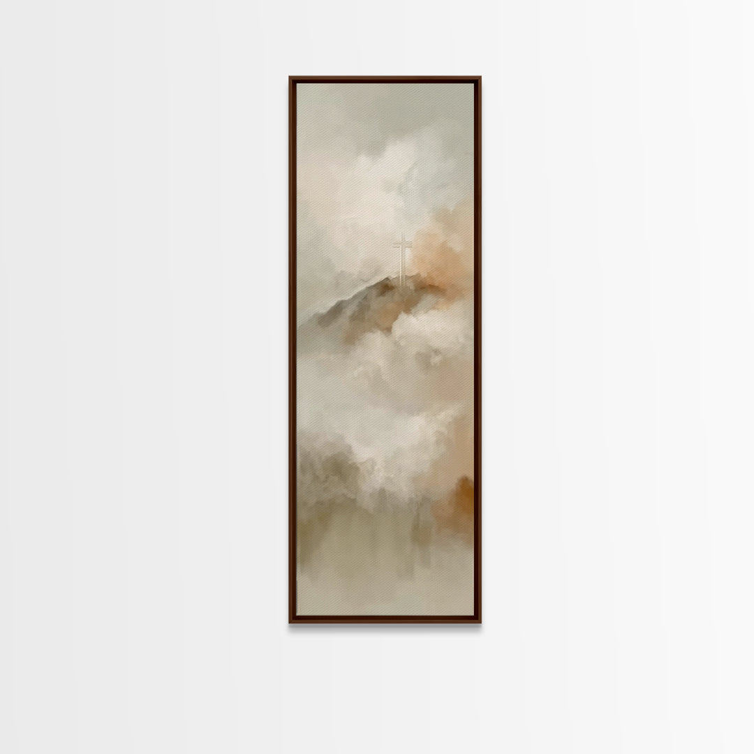 Hopeful Summit Cross – Framed Canvas Print – Narrow Art – Christian Art Canvas – Christian Painting – Christian Wall Art – Christmas Art