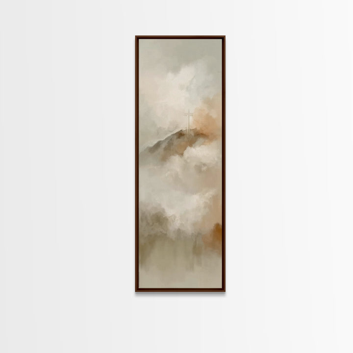 Hopeful Summit Cross – Framed Canvas Print – Narrow Art – Christian Art Canvas – Christian Painting – Christian Wall Art – Christmas Art