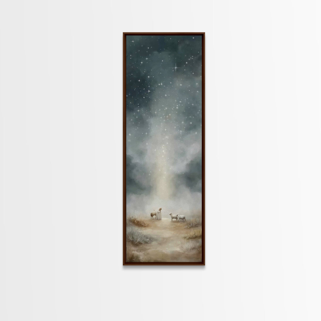 Shepherds Under Stars – Framed Canvas Print – Tall Narrow Wall Art – Christian Art Gift – Christian Wall Art – Christmas Art – Christian Ar