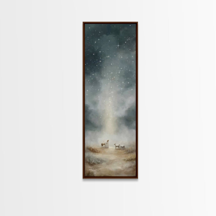 Shepherds Under Stars – Framed Canvas Print – Tall Narrow Wall Art – Christian Art Gift – Christian Wall Art – Christmas Art – Christian Ar