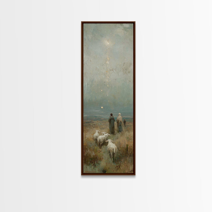 Shepherds At Dawn - Framed Canvas Print - Jesus Painting - Christian Art Canvas - Christian Christmas Art - Narrow Art - Christian Wall Art