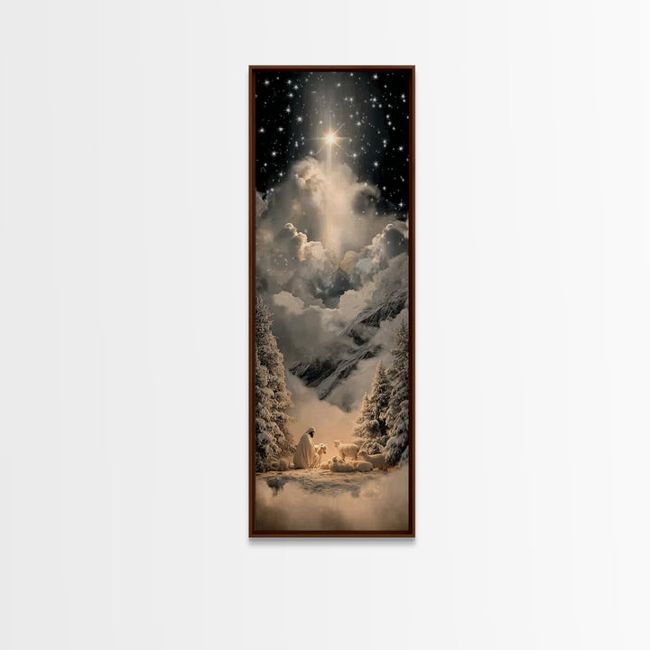 Silent Bethlehem - Framed Canvas Print - Christian Wall Art - Tall Skinny Art Print - Christian Art Canvas - Jesus Painting - Christian Chr