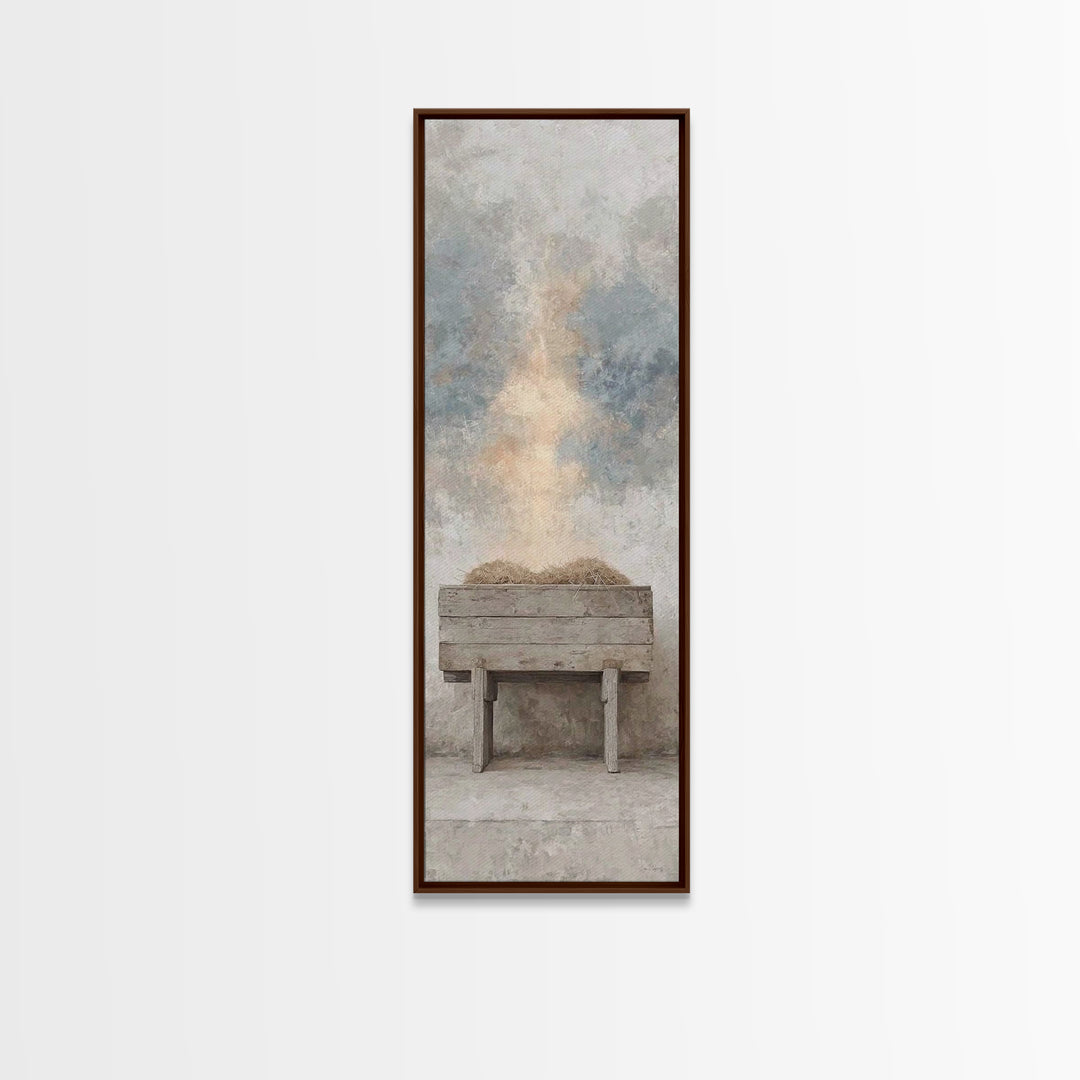 Holy Manger Light – Framed Canvas Print – Christian Wall Art – Christian Art Canvas – Narrow Art – Christian Christmas Art – Jesus Painting