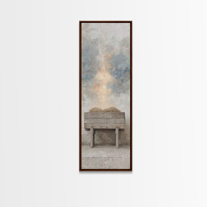Holy Manger Light – Framed Canvas Print – Christian Wall Art – Christian Art Canvas – Narrow Art – Christian Christmas Art – Jesus Painting
