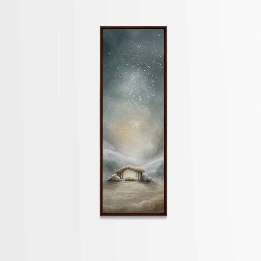 Winter Stable Hope – Framed Canvas Print – Christian Wall Art – Tall Narrow Wall Art – Christian Art Canvas – Jesus Painting – Christian Ch