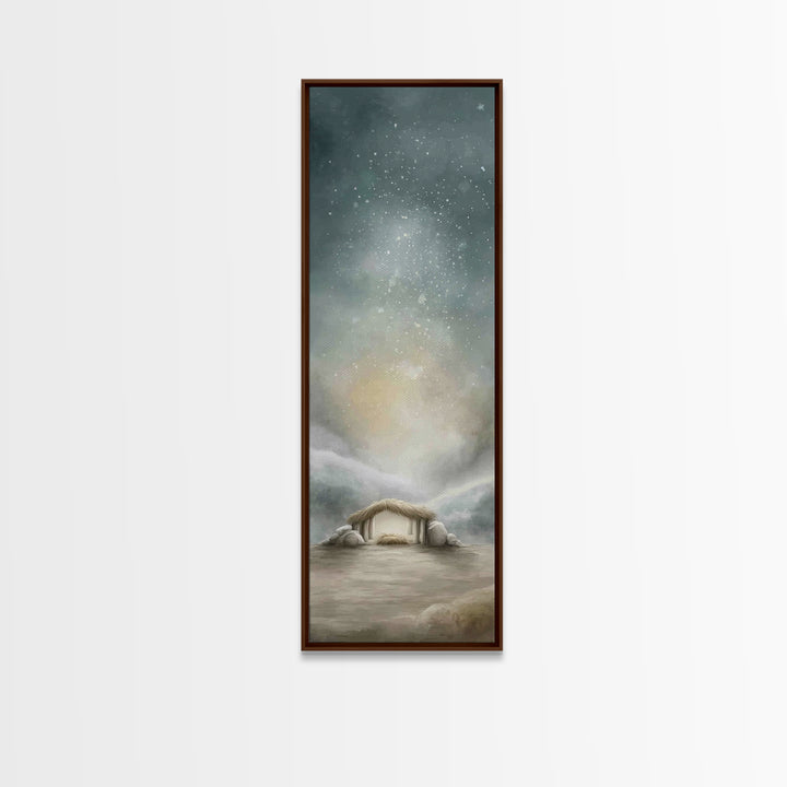 Winter Stable Hope – Framed Canvas Print – Christian Wall Art – Tall Narrow Wall Art – Christian Art Canvas – Jesus Painting – Christian Ch