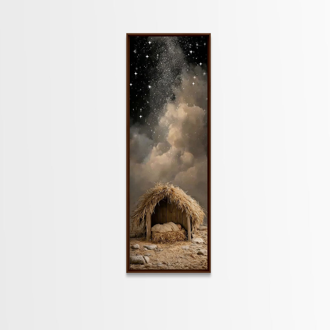 Nativity Night Sky – Framed Canvas Print – Christian Wall Art – Jesus Painting – Skinny Art – Christian Art Canvas – Christian Christmas Ar