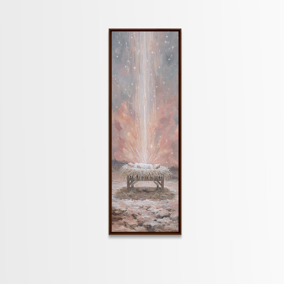 Heavenly Child Light – Framed Canvas Print – Christian Art Canvas – Christian Christmas Art – Christian Wall Art – Tall Skinny Art Print –