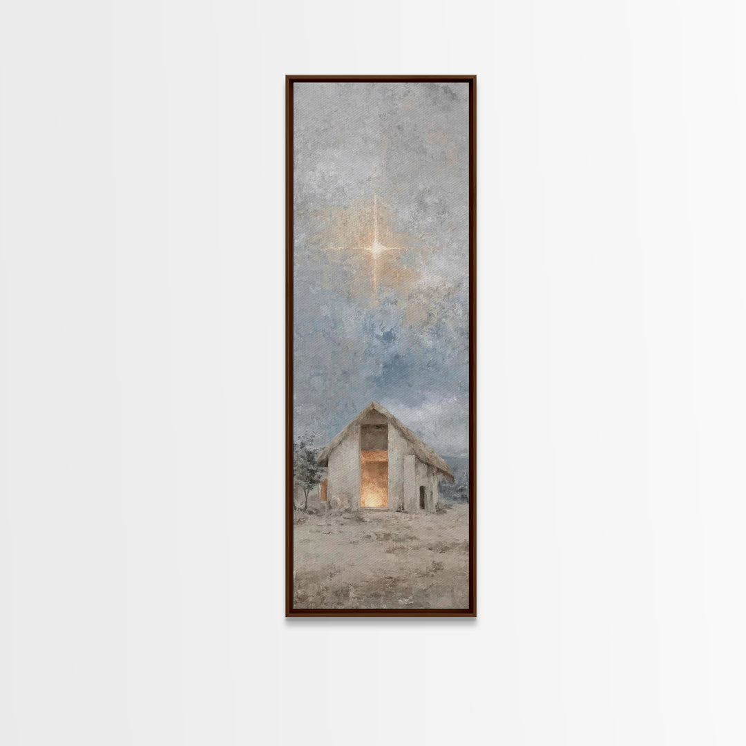 Sacred Stable Star – Framed Canvas Print – Skinny Art – Christian Art Canvas – Christian Wall Art – Christian Christmas Art – Jesus Paintin