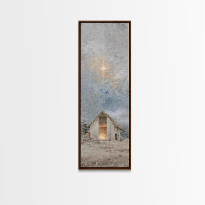 Sacred Stable Star – Framed Canvas Print – Skinny Art – Christian Art Canvas – Christian Wall Art – Christian Christmas Art – Jesus Paintin