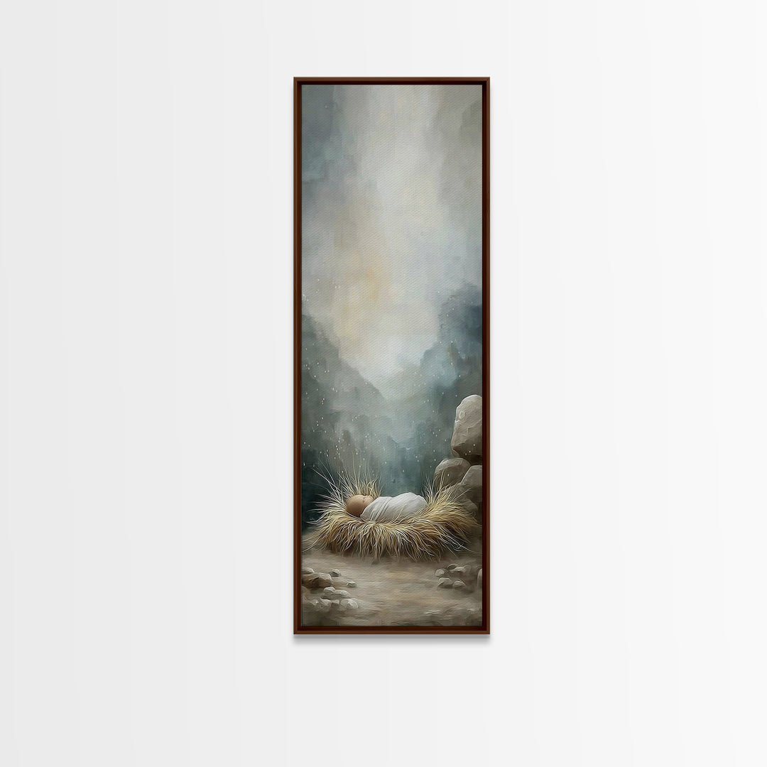 Holy Manger Peace – Framed Canvas Print – Christian Wall Art – Christian Art Canvas – Jesus Painting – Tall Narrow Wall Art