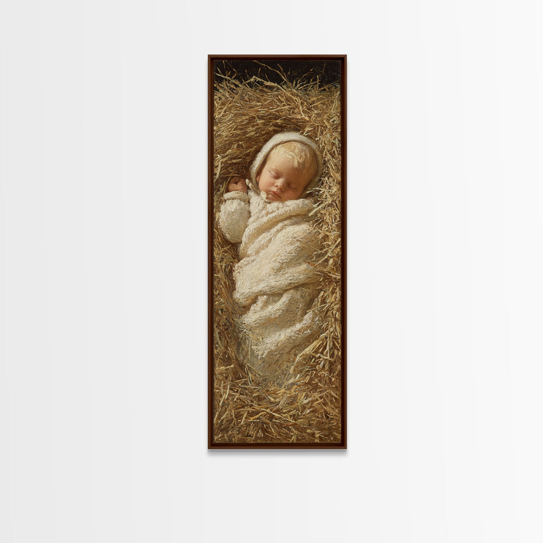 Infant Messiah Grace, Framed Canvas Print, Christian Wall Art, Jesus Painting, Christian Art Canvas, Tall Skinny Art Print