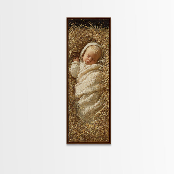Infant Messiah Grace, Framed Canvas Print, Christian Wall Art, Jesus Painting, Christian Art Canvas, Tall Skinny Art Print
