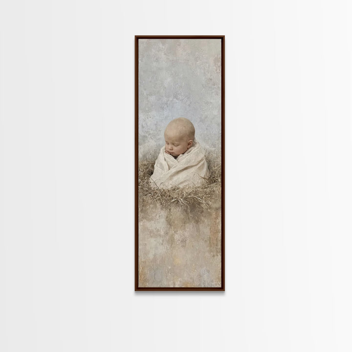 Silent Nativity Stillness – Framed Canvas Print – Christian Art Canvas – Christian Wall Art – Jesus Painting – Skinny Art