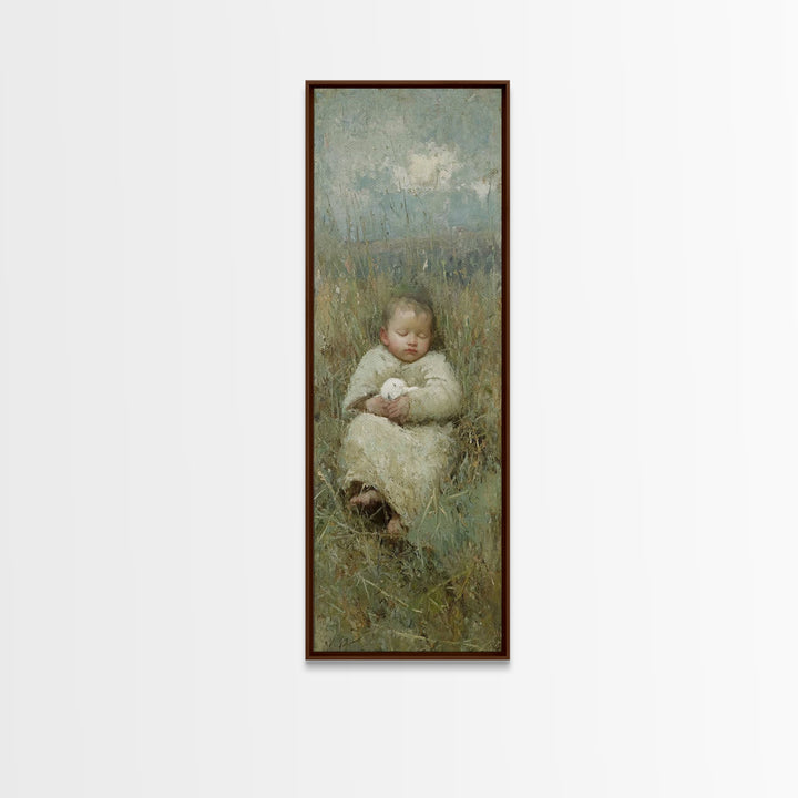 Divine Infant Calm, Framed Canvas Print, Christian Wall Art, Christian Art Canvas, Jesus Painting, Narrow Art