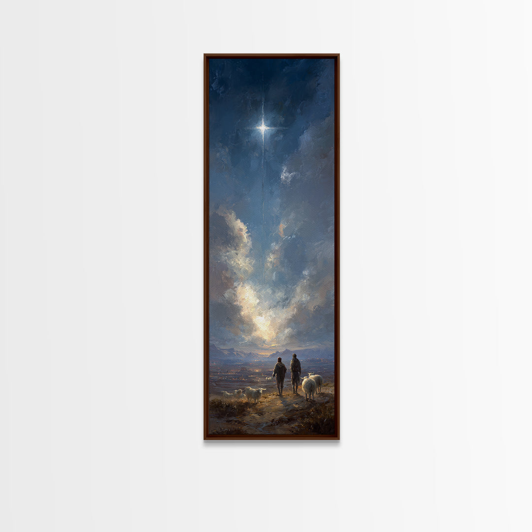 Heaven’s Guiding Ray | Framed Canvas Print | Christian Art Canvas | Narrow Art | Christian Wall Art | Christian Christmas Art
