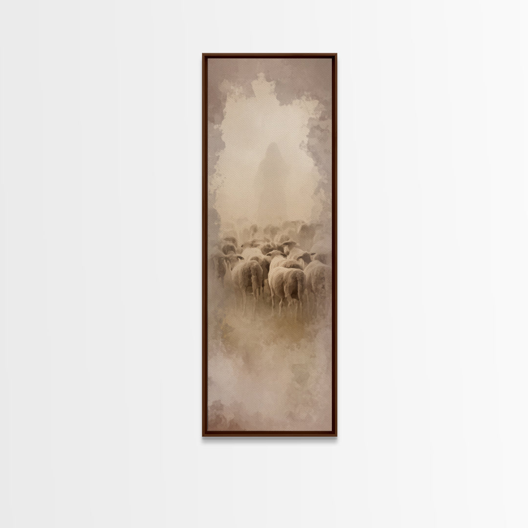 Sacred Dawn Haze | Framed Canvas Print | Christian Art Canvas | Tall Skinny Art Print | Jesus Christmas Art | Modern Christian Art | Christ