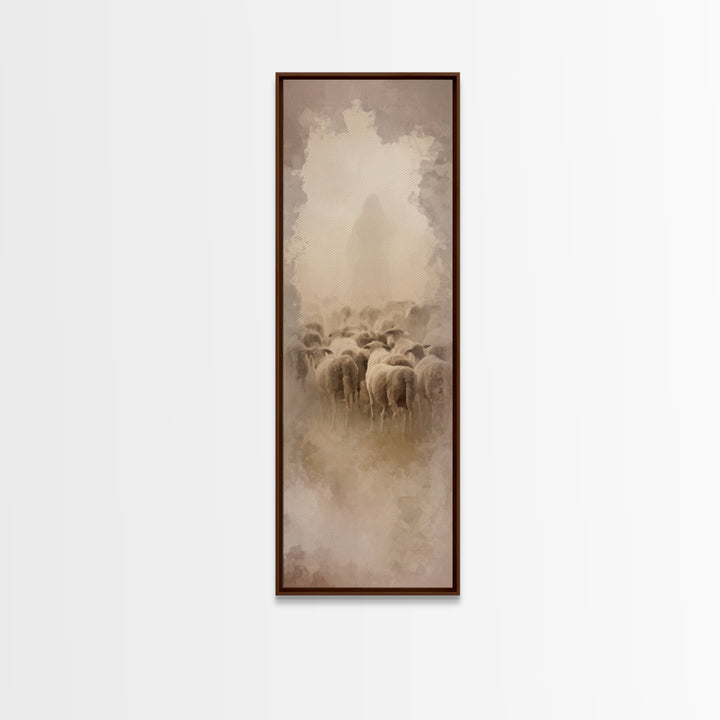Sacred Dawn Haze | Framed Canvas Print | Christian Art Canvas | Tall Skinny Art Print | Jesus Christmas Art | Modern Christian Art | Christ