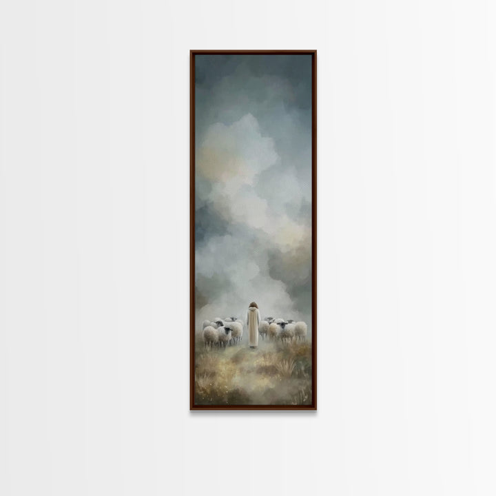 Heavenly Pasture Light, Framed Canvas Print, Christian Christmas Art, Skinny Art, Christian Art Canvas, Jesus Painting, Christian Decor, Ch