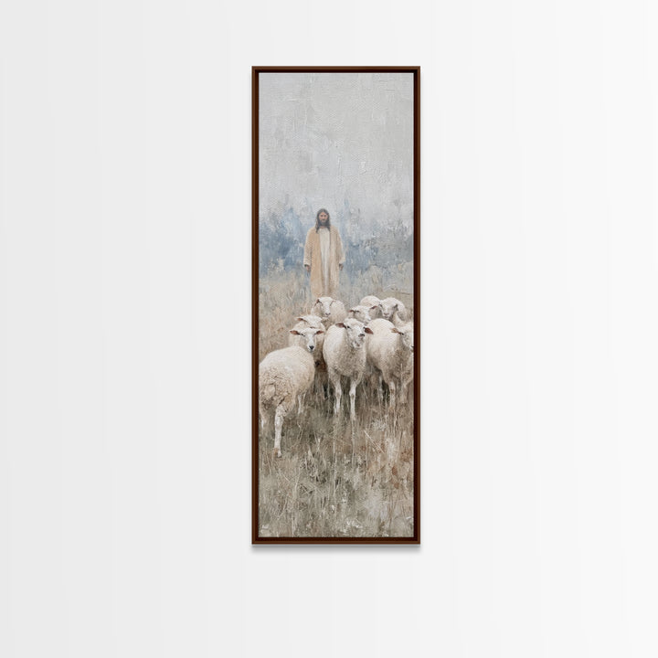 Shepherd’s Calm Journey | Framed Canvas Print | Christian Art Canvas | Tall Skinny Art Print | Jesus Painting | Christian Christmas Art | C