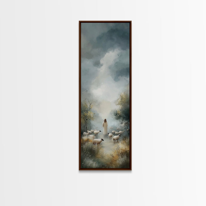 Cloudbound Shepherd – Framed Canvas Print – Christian Wall Art – Jesus Painting – Christian Art Canvas – Tall Skinny Art Print – Christian