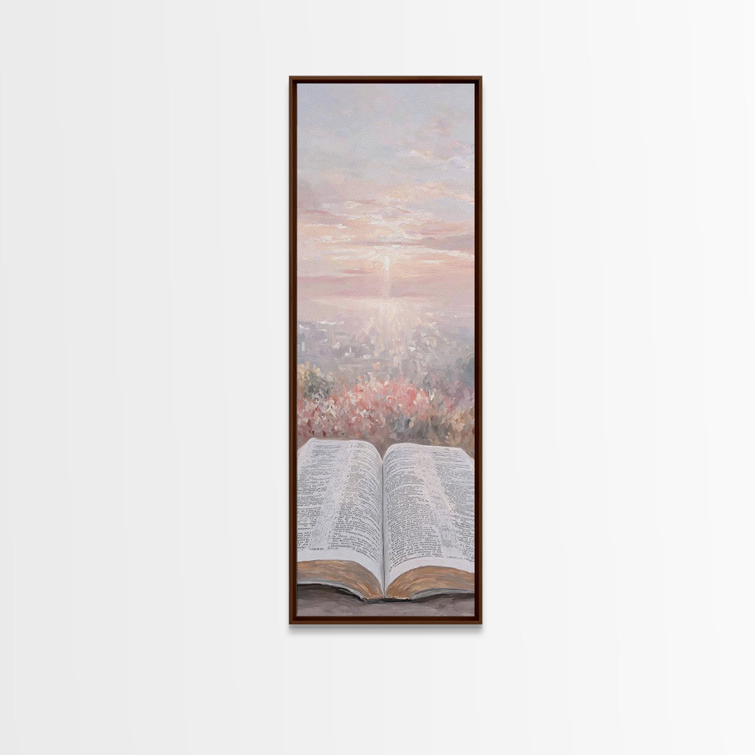 Dawn Of Scripture – Framed Canvas Print – Narrow Art – Christian Art – Christian Art Canvas – Christian Wall Art – Christmas Art – Christia