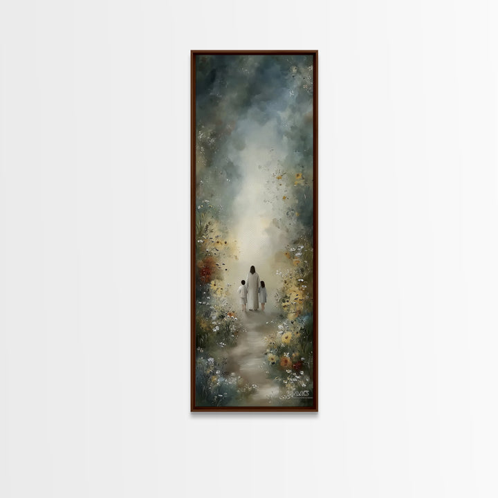 Floral Haven | Framed Canvas Print | Christian Art Print | Narrow Art | Jesus Painting | Christian Wall Art | Christmas Art
